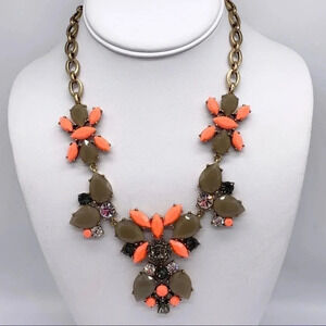 J. Crew Neon Orange Taupe Gray Necklace